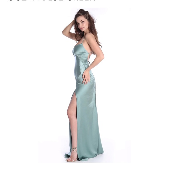 Roserry SEVILLE SATIN MAXI DRESS IN OCEAN BLUE GREEN M/L - Picture 5 of 9